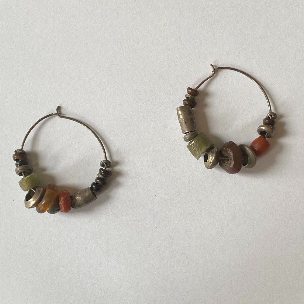 Sterling Silver Hoops with African Trade Beads
